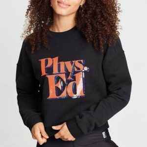 PE Nation Feature Sequinned Graphic Cropped Sweatshirt
